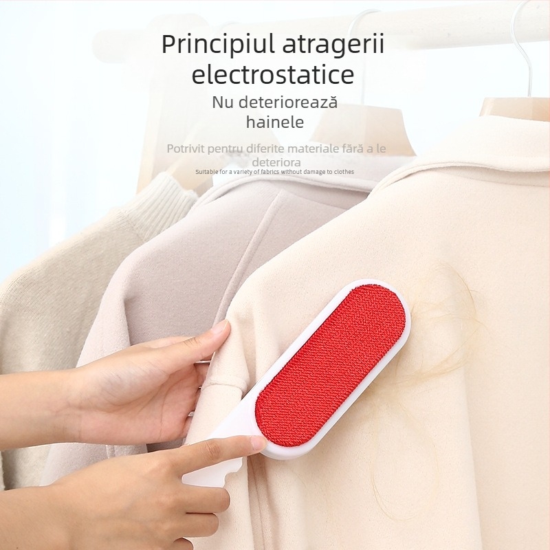 Perie electrostatică pentru haine – design dublu față, din plastic, rolă lipicioasă pentru păr, îndepărtare scame, stil modern minimalist
