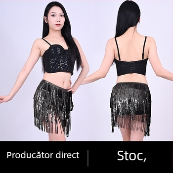Kostum Belly Dance cu curea talie și șal cu franjuri pentru șolduri, Primăvara 2025, poliester, peste 95% poliester, Stil Pure Lust, Street Trendsetter, Confecție complexă