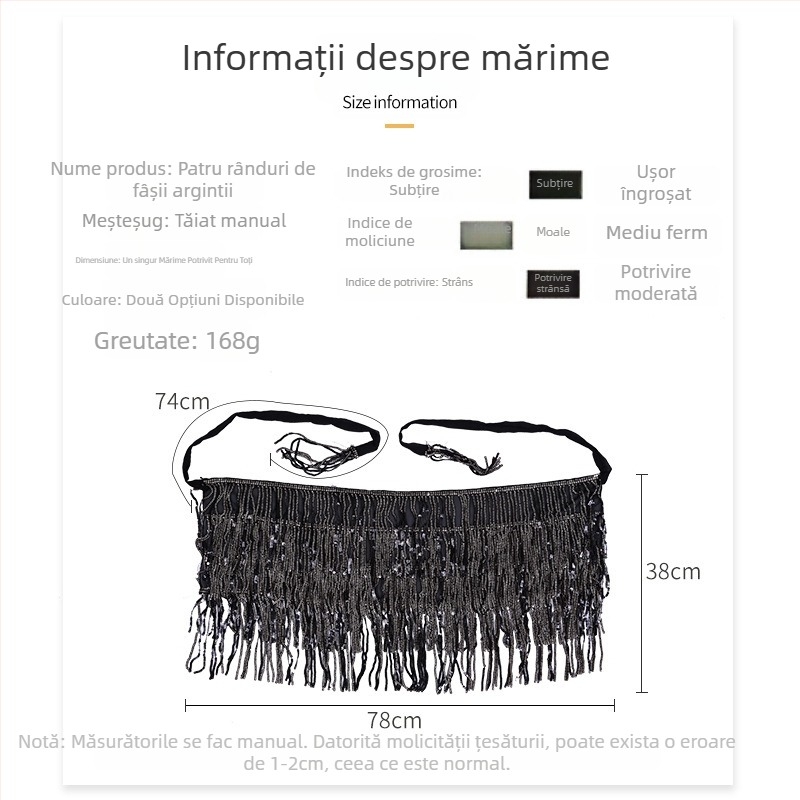 Kostum Belly Dance cu curea talie și șal cu franjuri pentru șolduri, Primăvara 2025, poliester, peste 95% poliester, Stil Pure Lust, Street Trendsetter, Confecție complexă