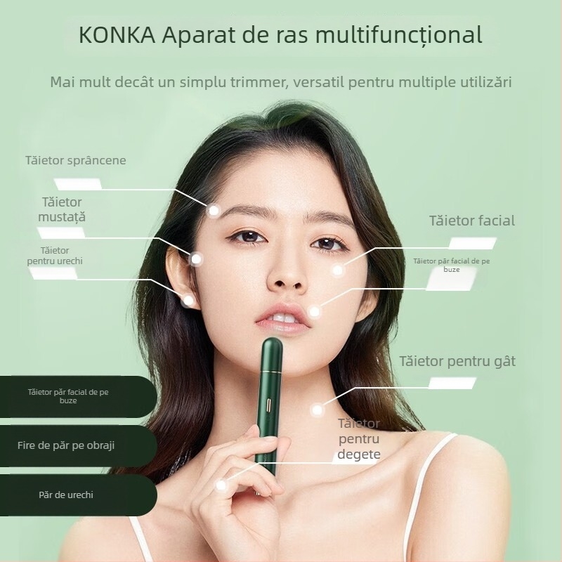 Trimer pentru sprâncene Konka, oțel inoxidabil, fără fir, alimentat USB, pentru uz casnic