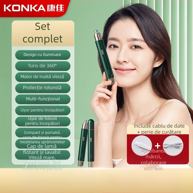Trimer pentru sprâncene Konka, oțel inoxidabil, fără fir, alimentat USB, pentru uz casnic