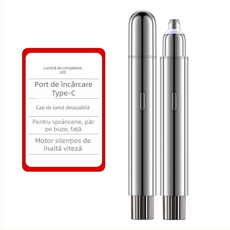 Trimmer electric pentru sprâncene, fără fir, ușor 39,5 g, ABS/PC/ oțel inoxidabil, reîncărcabil, fără spălare necesară