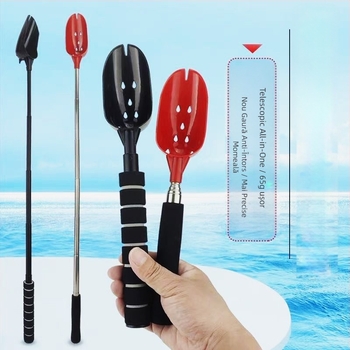 Lingură de momeli din aliaj de aluminiu, telescopică, portabilă, cu anti-rotire și mecanism retractabil pentru pescuit