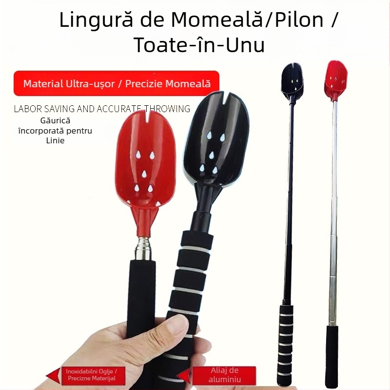 Lingură de momeli din aliaj de aluminiu, telescopică, portabilă, cu anti-rotire și mecanism retractabil pentru pescuit