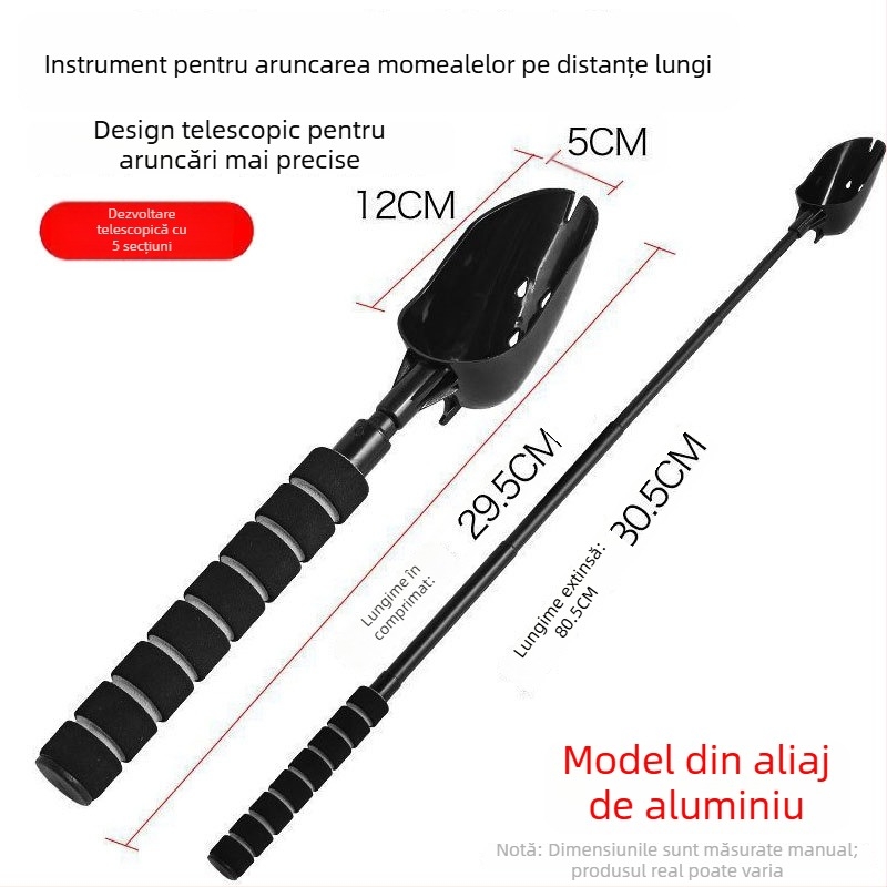 Lingură de momeli din aliaj de aluminiu, telescopică, portabilă, cu anti-rotire și mecanism retractabil pentru pescuit