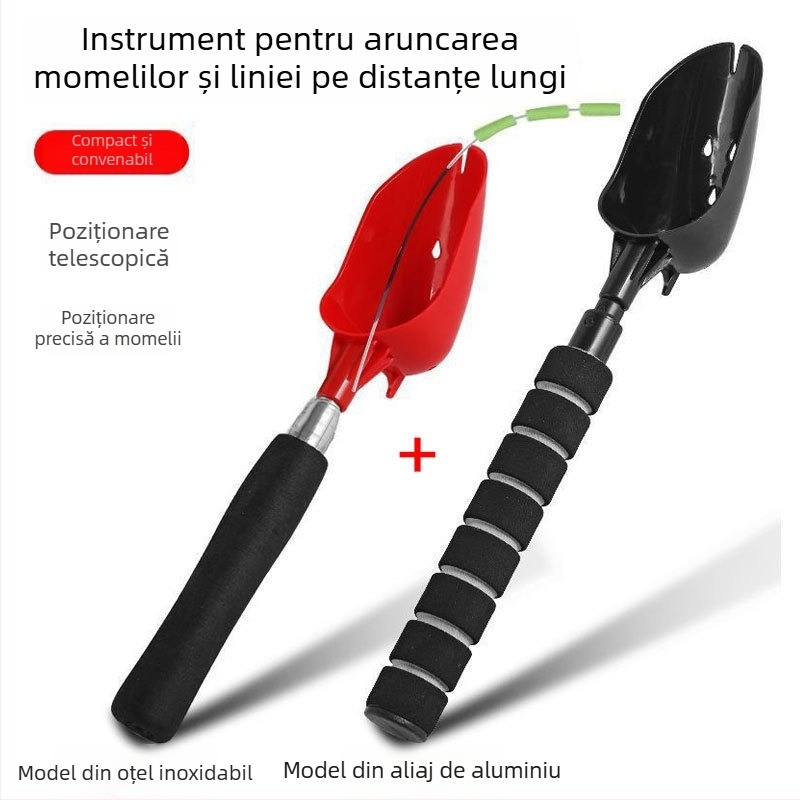 Lingură de momeli din aliaj de aluminiu, telescopică, portabilă, cu anti-rotire și mecanism retractabil pentru pescuit
