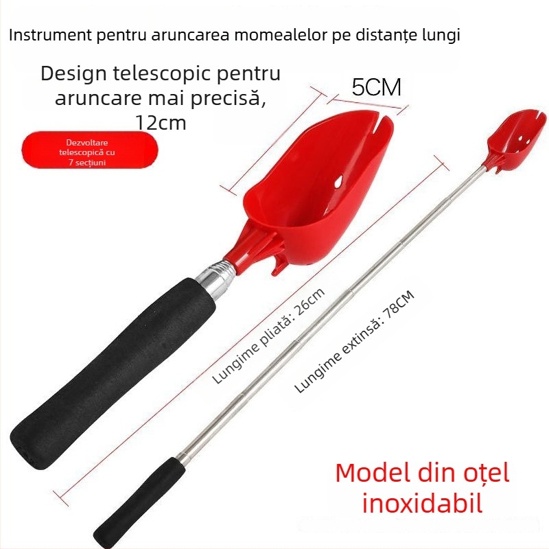 Lingură de momeli din aliaj de aluminiu, telescopică, portabilă, cu anti-rotire și mecanism retractabil pentru pescuit