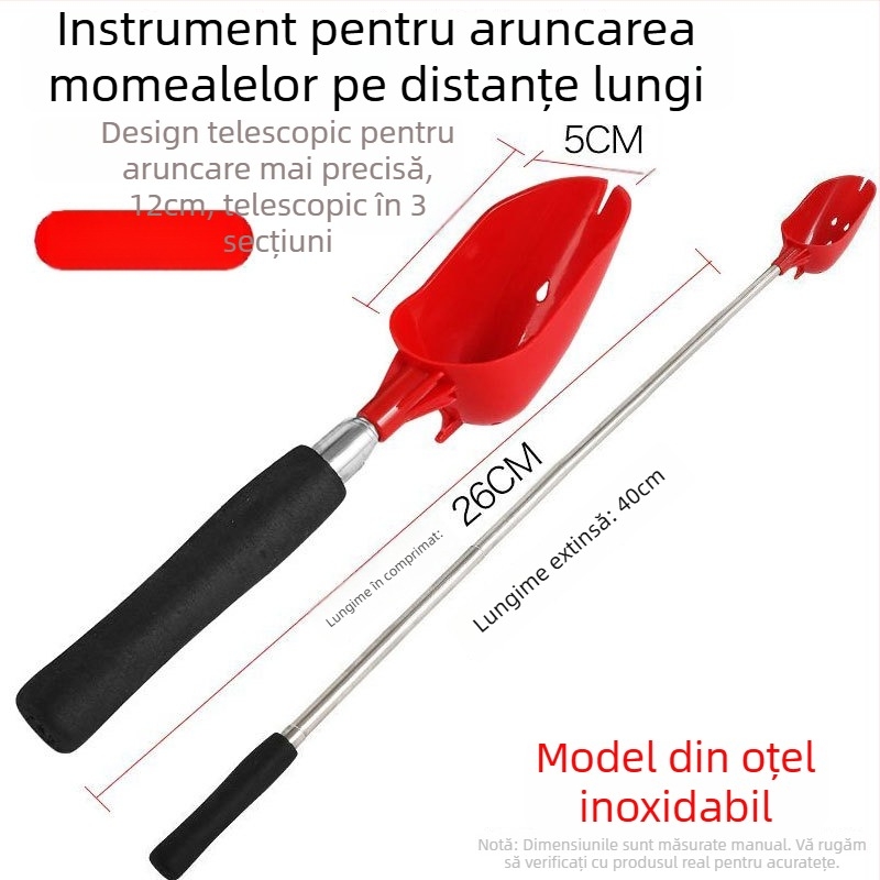 Lingură de momeli din aliaj de aluminiu, telescopică, portabilă, cu anti-rotire și mecanism retractabil pentru pescuit
