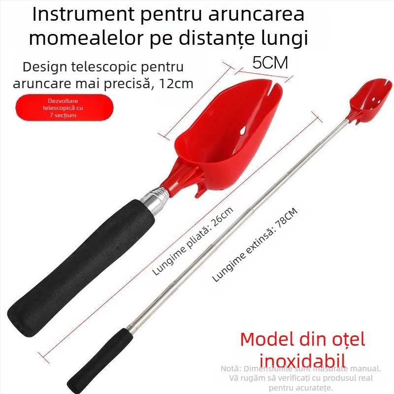 Lingură de momeli din aliaj de aluminiu, telescopică, portabilă, cu anti-rotire și mecanism retractabil pentru pescuit