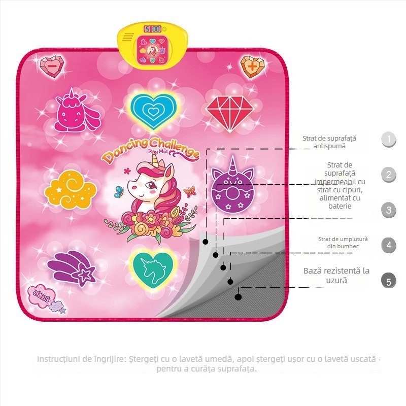 Covoraș muzical interactiv pentru copii - pian cu pedale pentru picior, jucărie educativă, material textil ușor, grosime 5 cm, pentru copii 4-6 ani