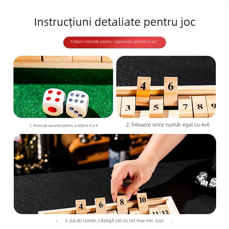 Joc de cărți din lemn, dublu față – joc de masă interactiv, din lemn de pin, stimulează coordonarea mână-ochi și dezvoltarea intelectuală pentru 7–14 ani.