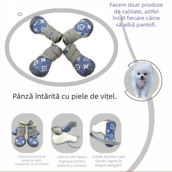 Pantofi pentru animale de companie - imprimeu leopard, căptușiți cu fleece, încălziți, impermeabili, anti-derapare