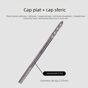 Cap de lustruire unghii cu două capete din oțel wolfram, pentru îndepărtarea lacului și lustruirea suprafețelor, 5,8 g