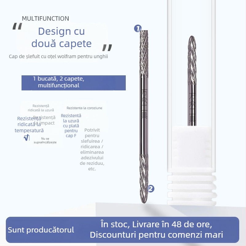 Cap de lustruire unghii cu două capete din oțel wolfram, pentru îndepărtarea lacului și lustruirea suprafețelor, 5,8 g