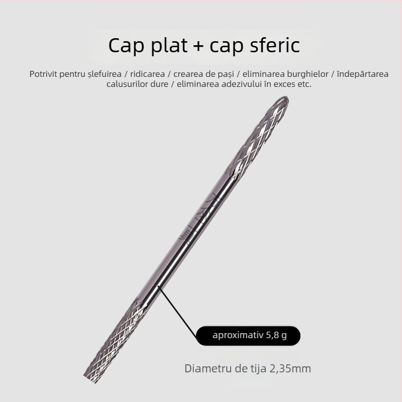 Cap de lustruire unghii cu două capete din oțel wolfram, pentru îndepărtarea lacului și lustruirea suprafețelor, 5,8 g