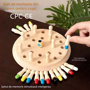 Șah de memorie din lemn pentru copii – joc de masă educațional, puzzle, pentru 4–6 ani