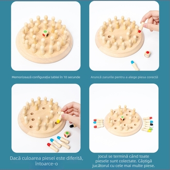 Șah de memorie din lemn pentru copii – joc de masă educațional, puzzle, pentru 4–6 ani