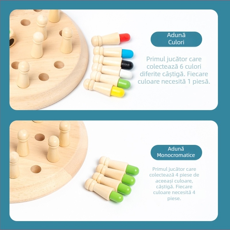 Șah de memorie din lemn pentru copii – joc de masă educațional, puzzle, pentru 4–6 ani