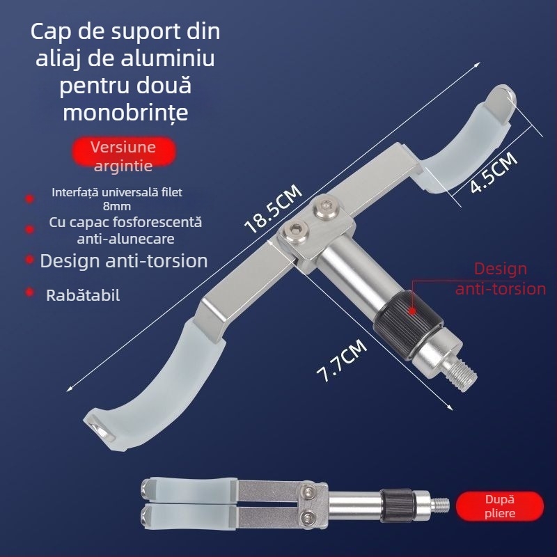 Suport pentru undițe din aliaj de aluminiu, pentru două undițe, două capete, agățare din spate, model Fort