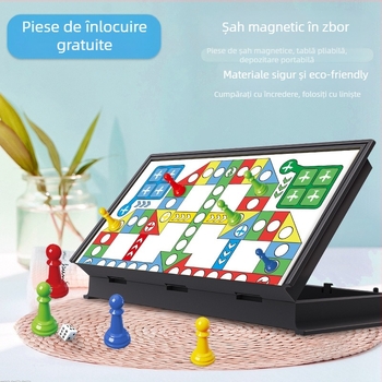 Tablă pliabilă de Ludo cu magneți – joc de masă portabil pentru copii, educațional pentru familie (material PS ecologic, magnetic, pentru acasă și școală)