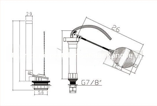 Valvă universală de spălare pentru rezervorul de toaletă, Kangjie, material PP, model KJ-527, instalare