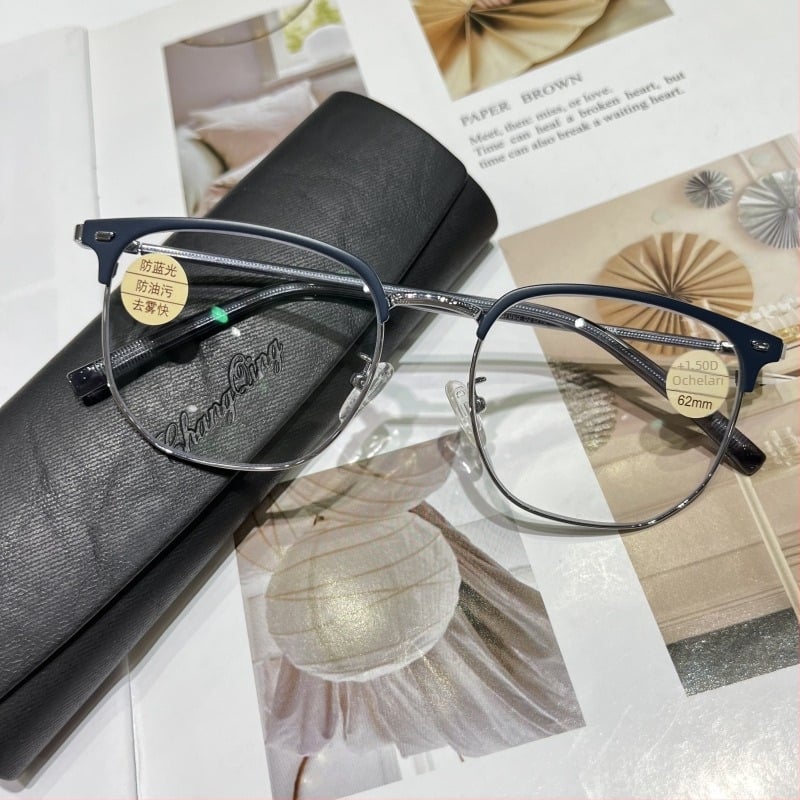 Ochelari de citit, ramă metalică retro cu cadru complet, lentile din rășină anti-lumină albastră, potriviți pentru fețe mici