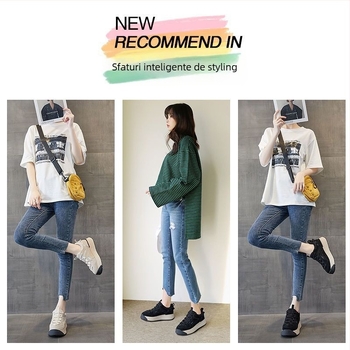 Sneakers cu platformă robustă, partea superioară din textil, căptușeală din piele, talpă PU, ușoare și respirabile