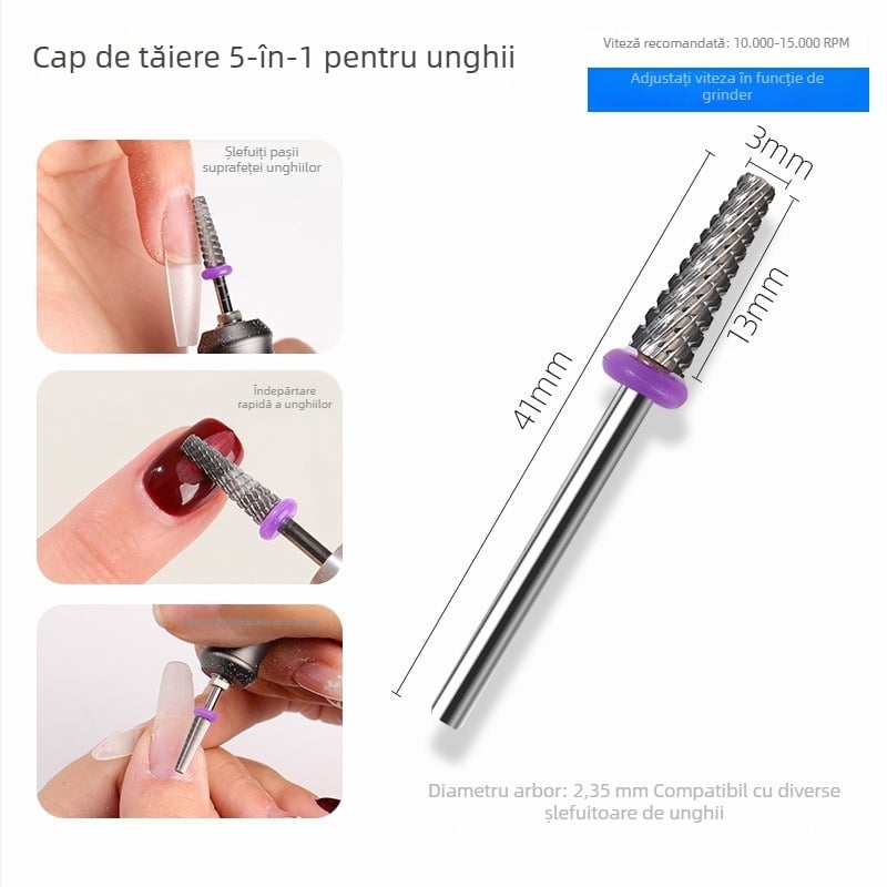 Cap de șlefuire din oțel wolfram cu pași pentru pre-tratarea pielii moarte – instrument de manichiură, burghiu pentru bormașină, polisare
