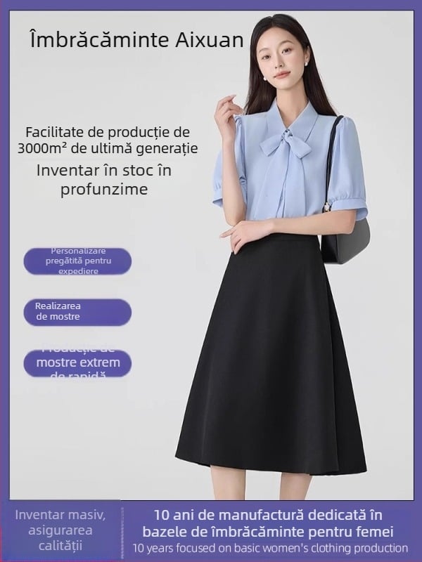 Cămașă office din chiffon, 100% poliester, elastan <10%, mâneci scurte, guler cămășă (Chiffon; 100% Polyester; Elastan <10%)