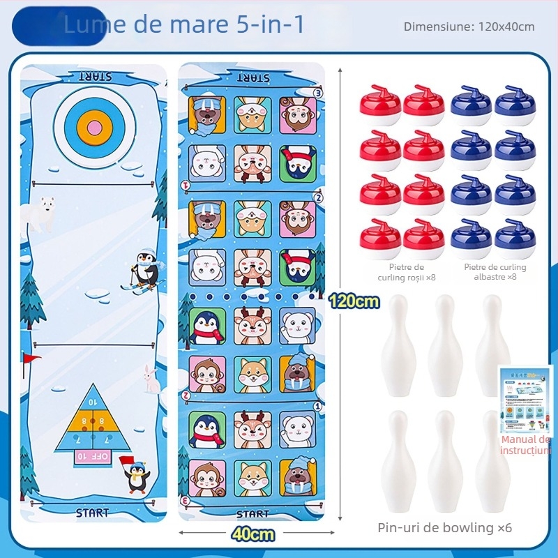 Joc de curling pe masă pentru interior — distracție în familie, duel între doi și jocuri multiplayer, educație timurie, dezvoltare cognitivă, construcție din plastic (4–14 ani).