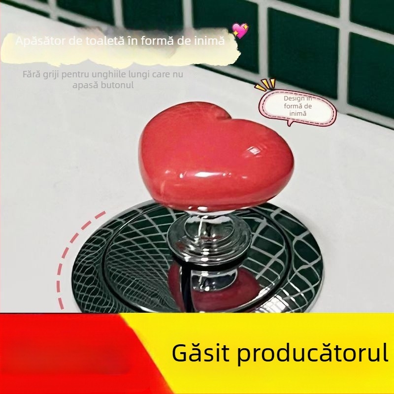 Accesoriu pentru butonul de spălare al toaletei în formă de inimă - plastic, apăsare manuală, stil lux ușor, Origine Zhejiang