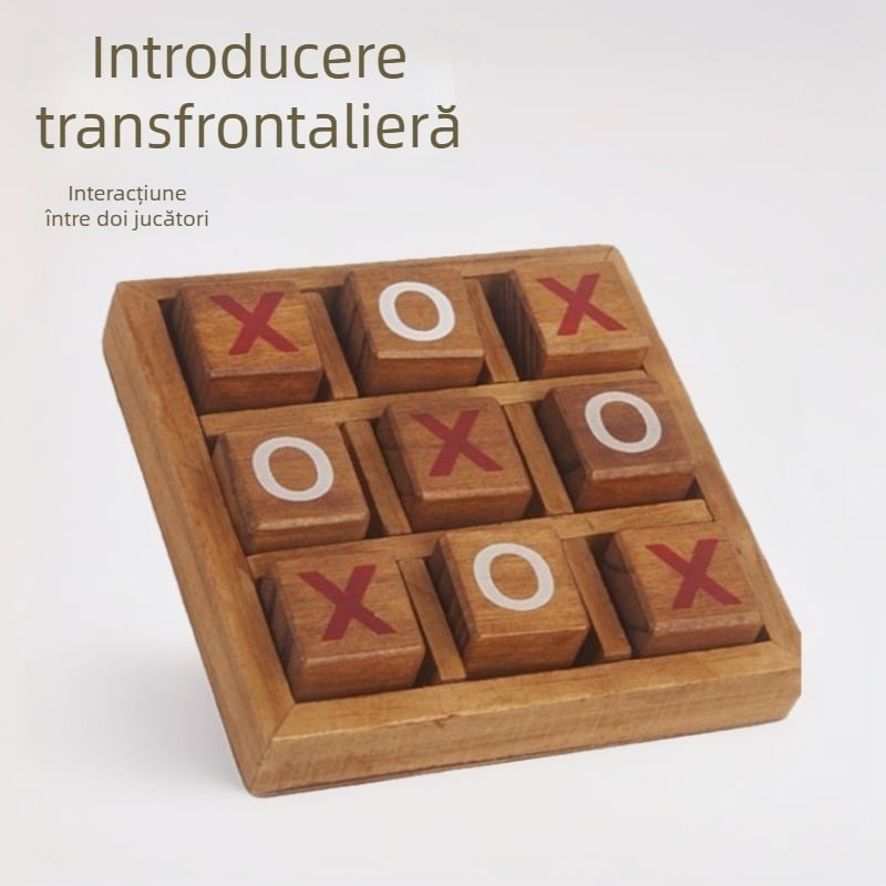 Joc din lemn XO șah și tic-tac-toe pentru doi – joc de masă pentru familie
