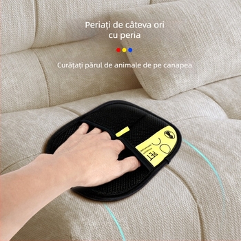 Mănuși pentru îndepărtarea părului de la animale de companie, din material textil, cu formă pătrată a pieptenului și perie bidirețională