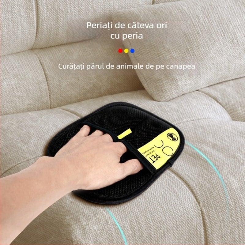 Mănuși pentru îndepărtarea părului de la animale de companie, din material textil, cu formă pătrată a pieptenului și perie bidirețională