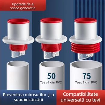 PP dop de etanșare pentru canalizare – bucătărie și baie — anti miros, protecție împotriva returului de apă, model de deodorare a conductei, universal pentru conducte