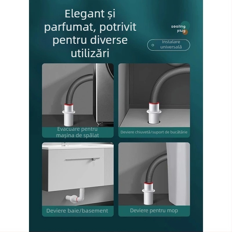 PP dop de etanșare pentru canalizare – bucătărie și baie — anti miros, protecție împotriva returului de apă, model de deodorare a conductei, universal pentru conducte