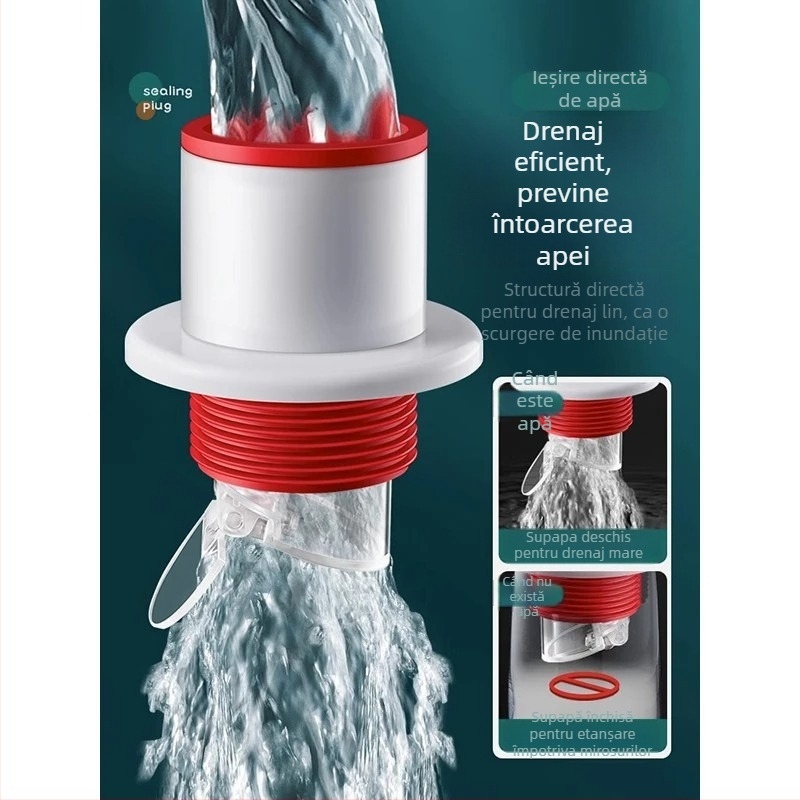 PP dop de etanșare pentru canalizare – bucătărie și baie — anti miros, protecție împotriva returului de apă, model de deodorare a conductei, universal pentru conducte