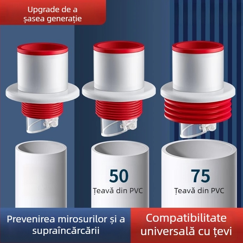 PP dop de etanșare pentru canalizare – bucătărie și baie — anti miros, protecție împotriva returului de apă, model de deodorare a conductei, universal pentru conducte