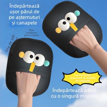 Mănuși pentru îndepărtarea părului de la animale, cu acțiune electrostatică, perie bidirecțională, material plasă + perie, pentru canapele și haine