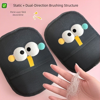 Mănuși pentru îndepărtarea părului de la animale, cu acțiune electrostatică, perie bidirecțională, material plasă + perie, pentru canapele și haine