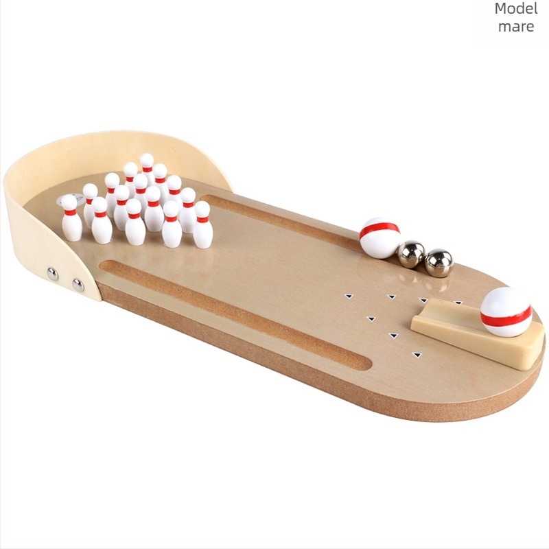 Joc de bowling și baschet de masă din lemn pentru interior (Lemn; Joc de masă; Ambalare într-o cutie color)