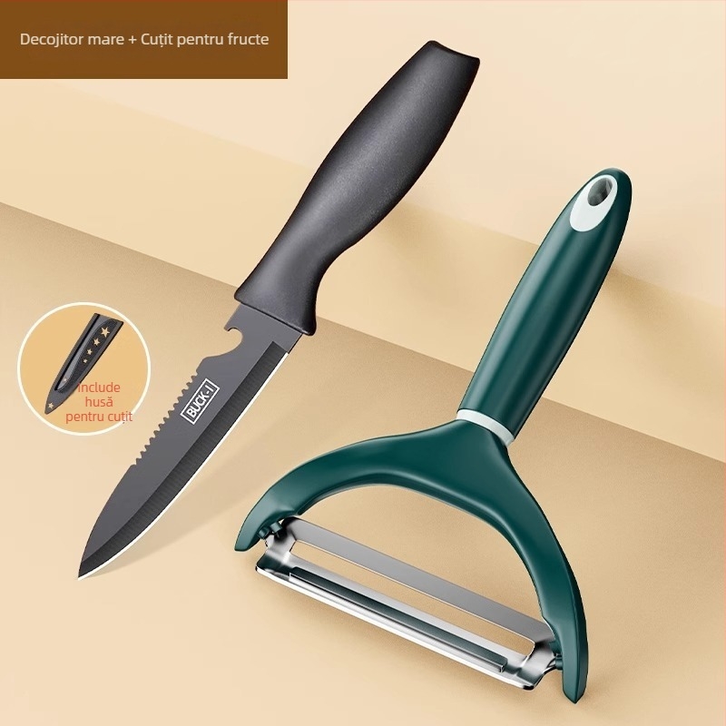 Peeler și feliator multifuncțional pentru castraveți și legume, lamă din oțel inoxidabil și mâner PP