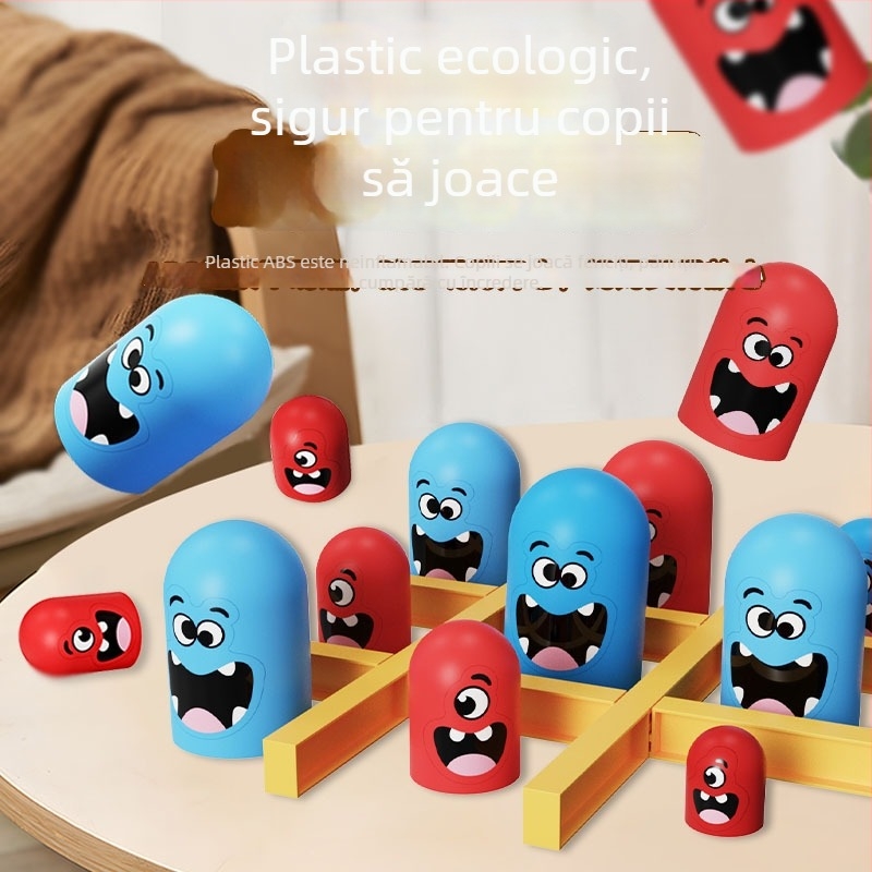 Joc de societate interactiv pentru copii cu tic-tac-toe și păpuși matrioșka, din plastic, marca Gannady, pentru vârsta 4–6 ani, dezvoltă coordonarea mână-ochi.