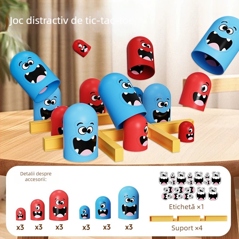 Joc de societate interactiv pentru copii cu tic-tac-toe și păpuși matrioșka, din plastic, marca Gannady, pentru vârsta 4–6 ani, dezvoltă coordonarea mână-ochi.