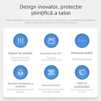 Bandă subțire de susținere lombară cu placă de oțel, material 3D din plasă și țesătură autoîncălzitoare pentru activități zilnice