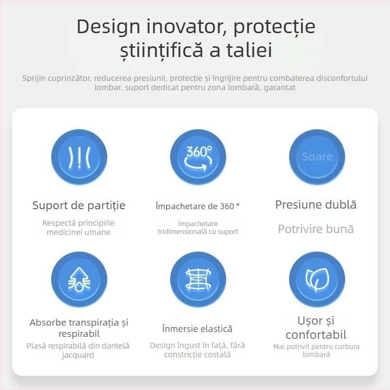 Bandă subțire de susținere lombară cu placă de oțel, material 3D din plasă și țesătură autoîncălzitoare pentru activități zilnice
