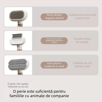 Unealtă de îngrijire a pisicilor – Pieptene 3 în 1 pentru dezlegarea nodurilor, îndepărtarea părului lipicios și a părului liber – ABS + oțel inoxidabil