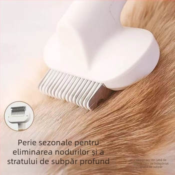 Unealtă de îngrijire a pisicilor – Pieptene 3 în 1 pentru dezlegarea nodurilor, îndepărtarea părului lipicios și a părului liber – ABS + oțel inoxidabil