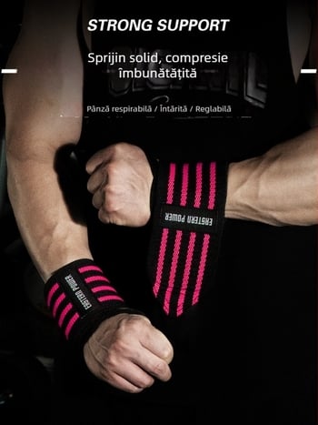 Bandă pentru încheietură pentru adulți - pentru powerlifting, din poliester și cauciuc, anti-rotire, pentru presă la bancă