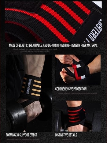 Bandă pentru încheietură pentru adulți - pentru powerlifting, din poliester și cauciuc, anti-rotire, pentru presă la bancă